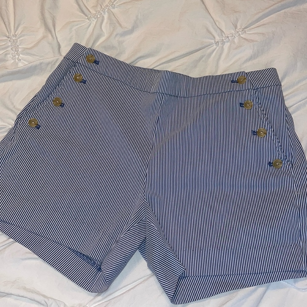 Banana Republic Navy and White Striped Cotton Shorts